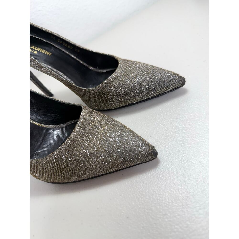 Saint Laurent Paris Metallic Gold Taupe Pointed Toe Stiletto Pumps 39.5 US 9.5 - Picture 8 of 13